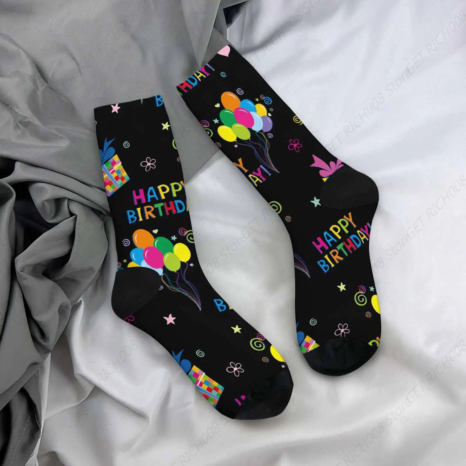 Happy Birthday Athletic Crew Socks Colorful Balloon Socks For Men Women Cool Cute Crazy Funny Sport Colorful Novelty Socks