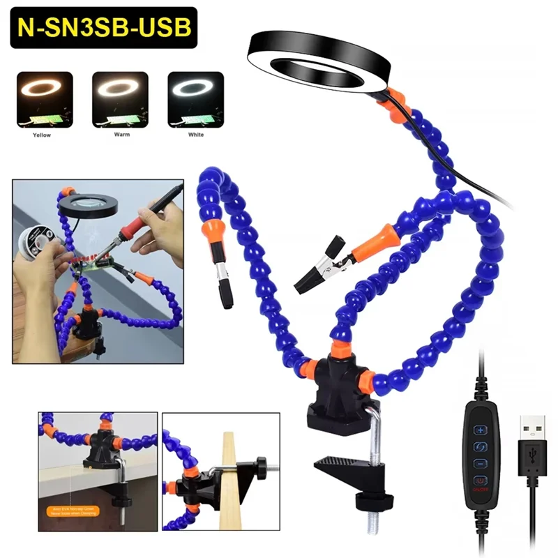 

New Soldering Third Hand Tool Helping Hands USB Rechargeable Flashlight 3X Magnifier Soldering Station Welding Repair Tool B