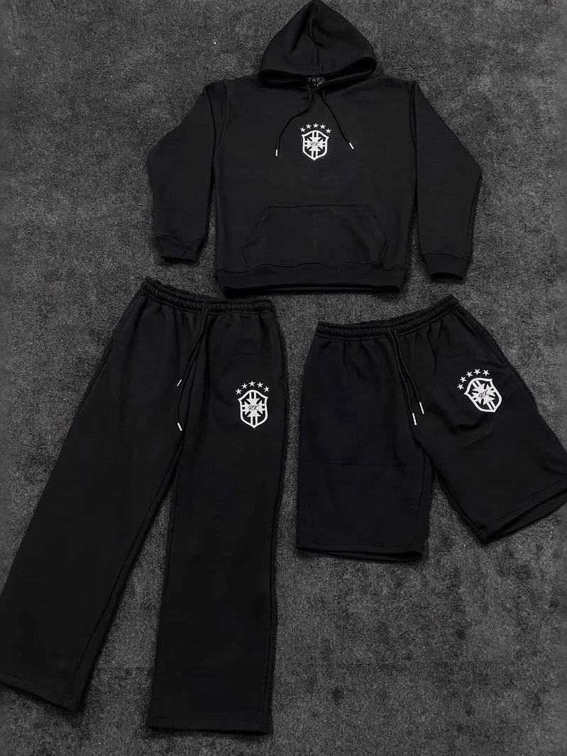 

Street Style Y2K Embroidered Hoodie Sweatpants Shorts Set Vintage Jacket Casual Sportswear for Young Men Autumn Long Sleeve