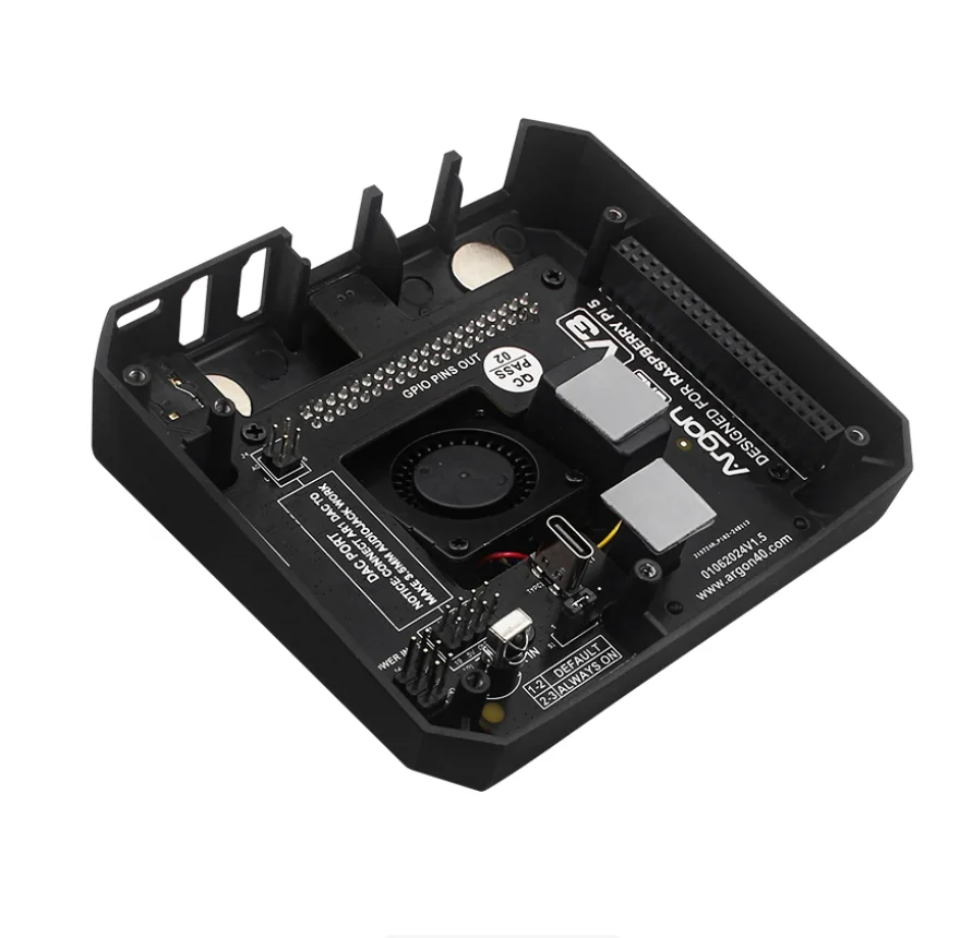 Caja metálica para Raspberry Pi 5, con ventilador de refrigeración, cubierta y base GPIO magnéticos, diseño de perfil bajo