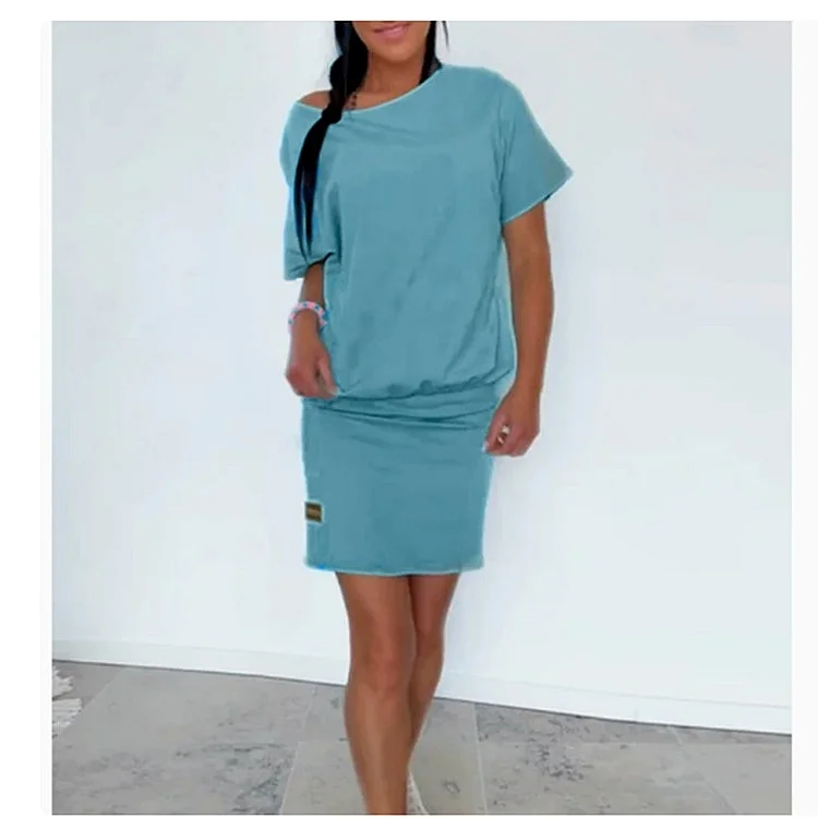 Women's Summer Casual Matching Set Short Sleeve Round Neck Dress Jumpsuit Playsuit