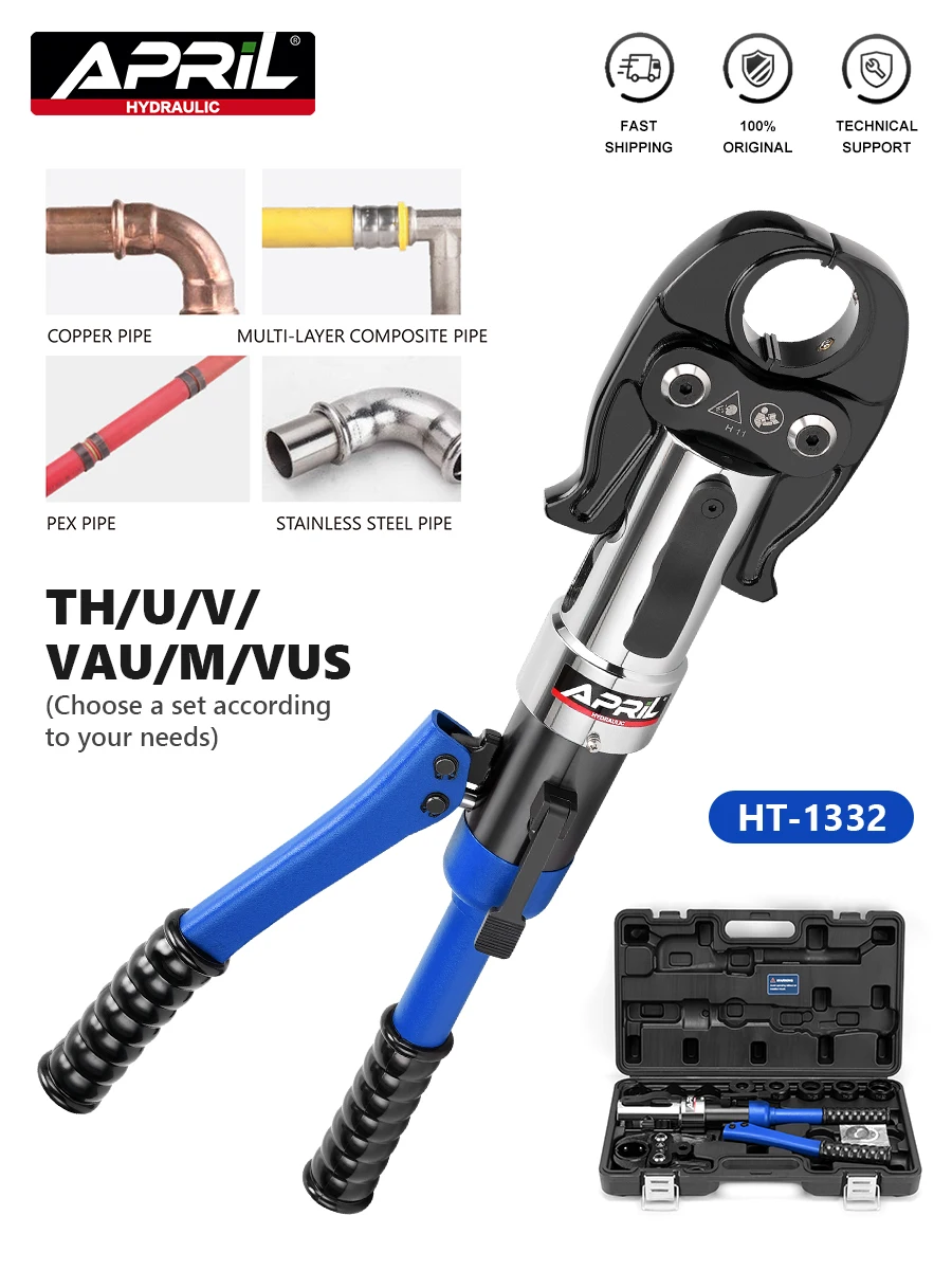 Hydraulic Copper Tube Fittings PEX Pipe Press Crimping Tool Kit HT-1332 with Die Sets for Pipeline Installation and Maintenance