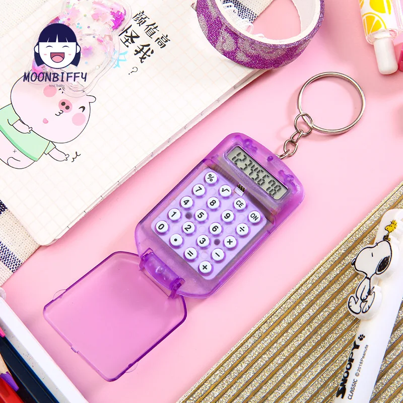 Small Calculator Pocket Keychain Calculator Portable Mini Electronic Calculator Flip Calculator for Kids Keyring Gift