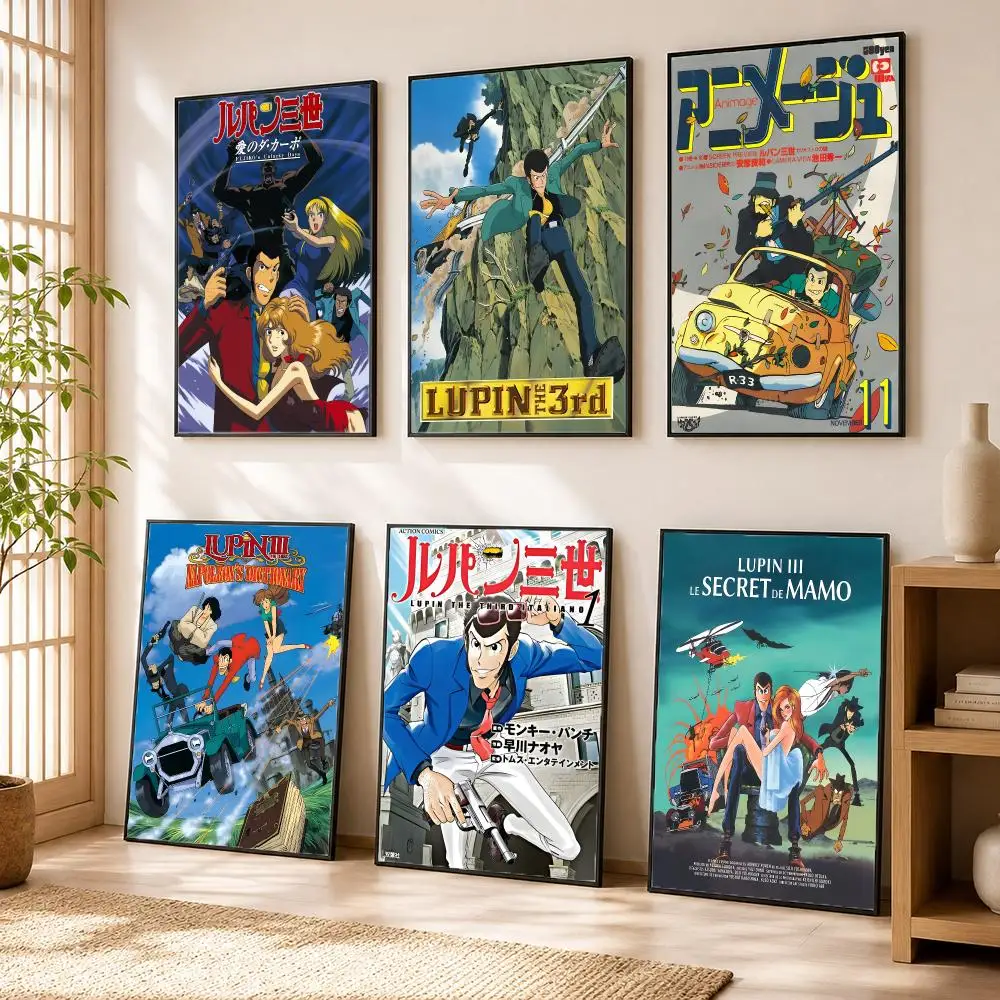 Anime L-Lupin the Third Poster Stickers HD Painting Self-Adhesive Art for Bedroom Living Room Home Decor Wall Decals Gift