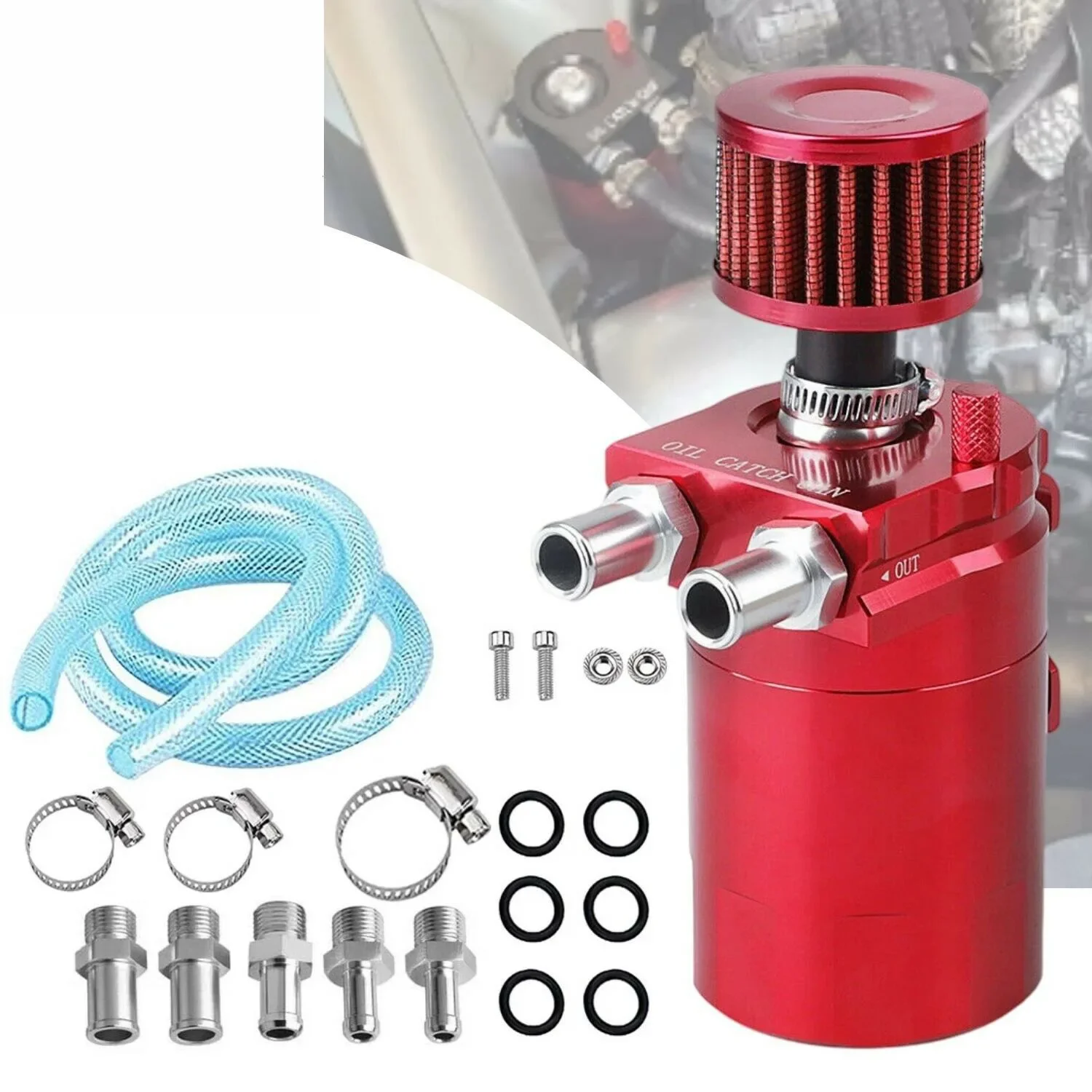 Aluminum Alloy Oil Trap Reservoir Fuel Catch Tank Universal Baff Red Black Blue Silver With Air Filter 300 ML Oil Pot Refit Kits