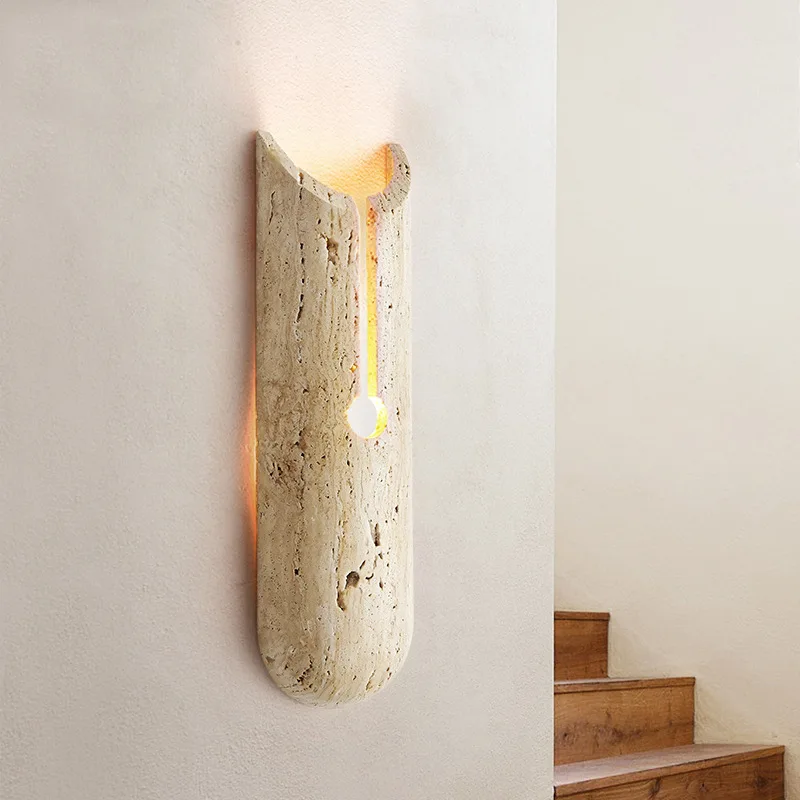 

Yellow Cave Stone LED Wall Lamp Cream Style Art Bedside Lights Medieval Designer Living Room Bedroom Background Wall Decor Light