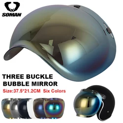 Retro Open Face Helmet Bubble Visors Three Button Motorcycle Helmets Bubble Mirror Flip Up Casco Lenses Shield Moto Accessories