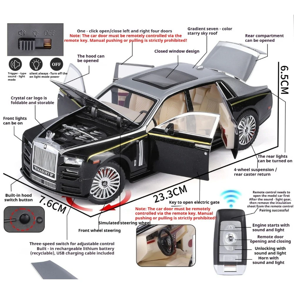 1:24 Rolls-Royce Phantom Pika Miniature Model Alloy Diecast Toys Car Toys Doors Opened Sound Light Pull Back Vehice Popular Gift