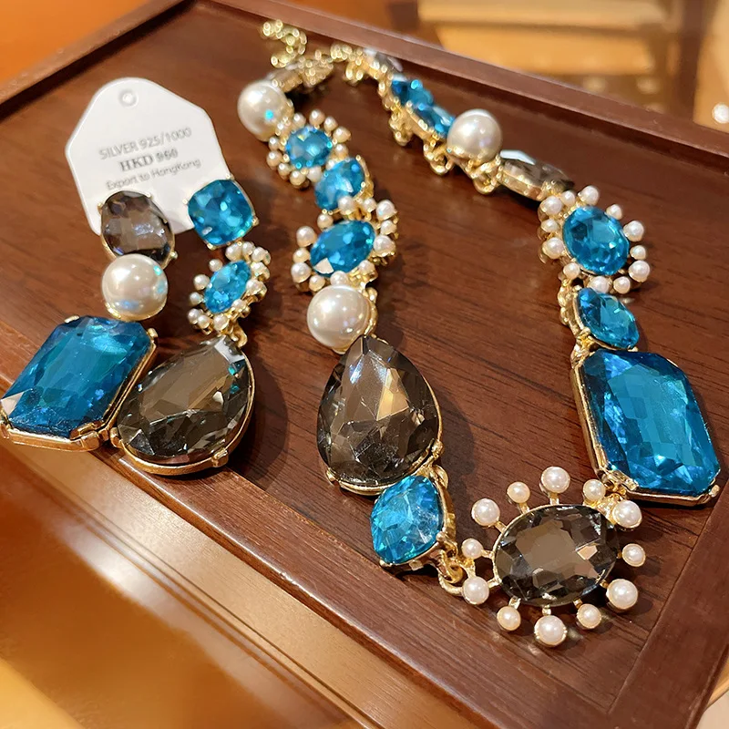 

French Luxury Water Drop Crystal Necklace Fashion Collarbone Chain Jewelry for Women