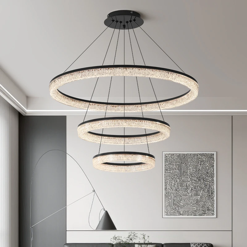Living Room Ice Crack LED Chandelier Italian Minimalist Ring Chandelier For Bedroom Dining Room Indoor Lighting Decorative Lamps