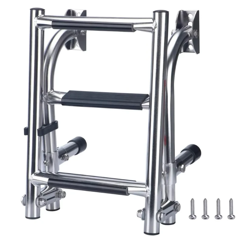Marine 3 Step Folding Ladder Boat Marine Stainless Steel Pontoon Ladder Polished 2+1 Step Boat Accessories