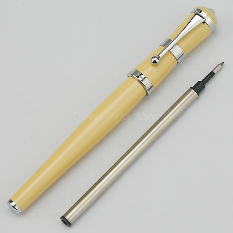 Fuliwen 2051 Metal Elegant Style Beige Roller Ball Ballpoint Pen Silver Trim Refillable Ink Pen Writing Pen Writing Gift Pen