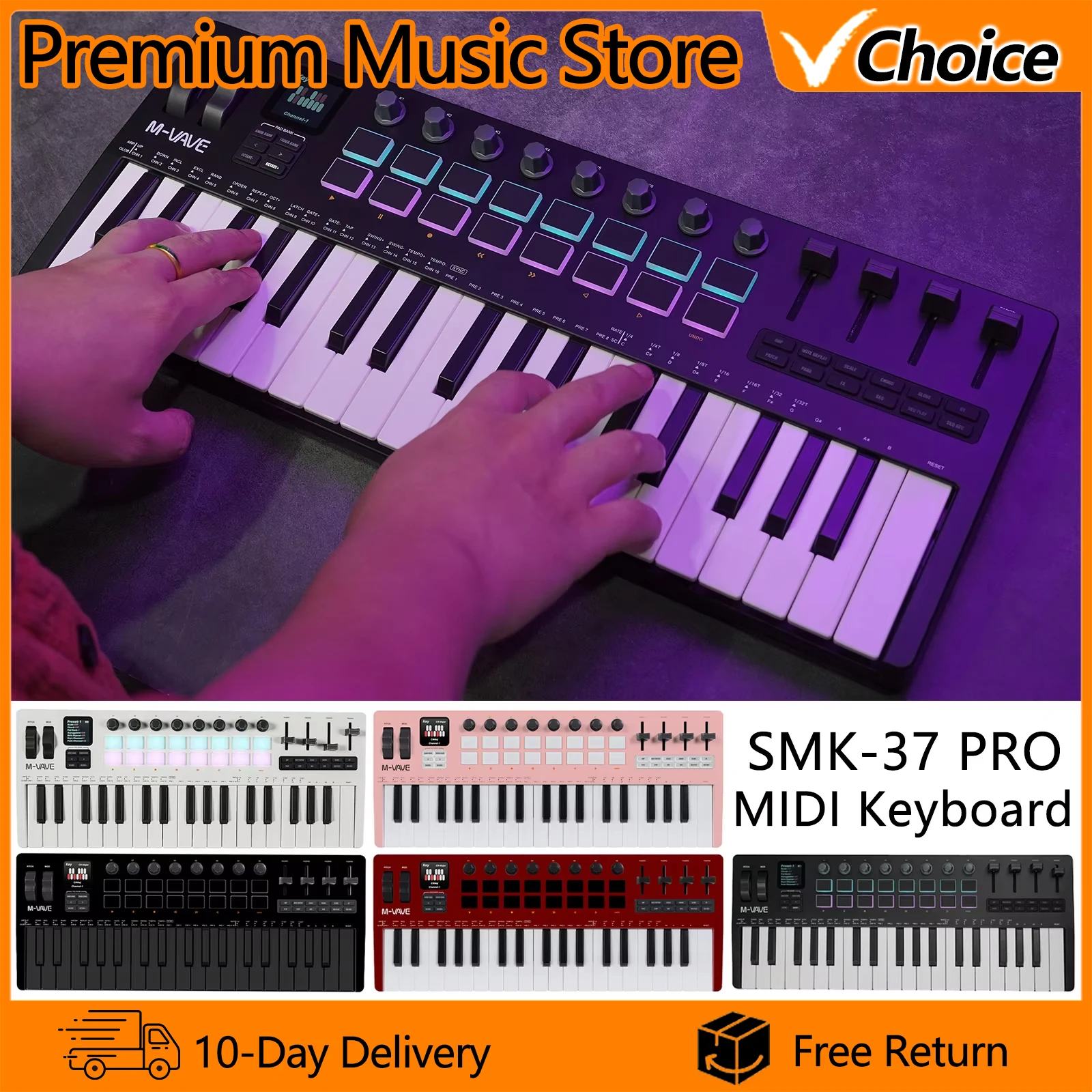 Midi Controller Pad - M-VAVE MIDlキーボード SMK-37PRO 内蔵シンセサイザー MIDIコントローラー ポータブルキーボード