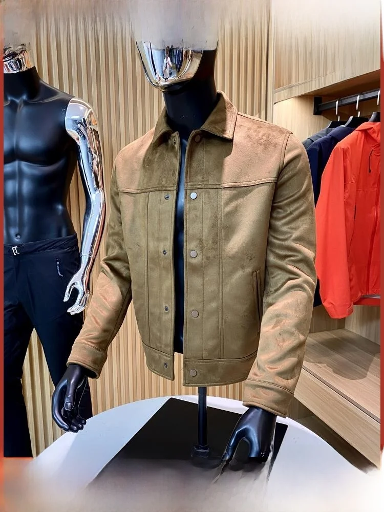 

Spani High-End Suede Jaet Men's Outdoor Vintage Hard Man Sle New Fall Collection Long Sve Youth Faion Stand Fit