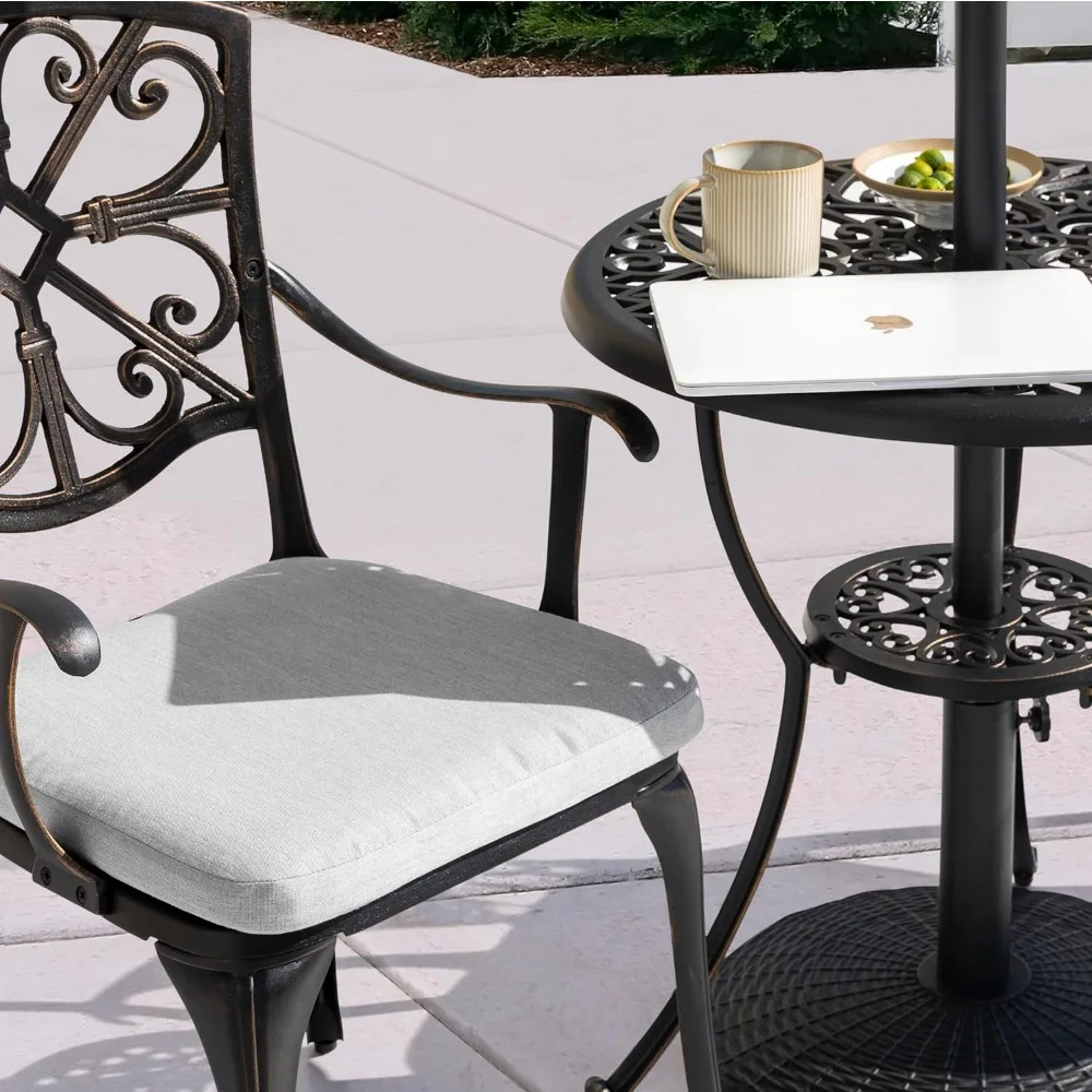 Bistro set 3-piece, outdoor all-weather cast aluminum set Terrace table and chair 2-piece set with umbrella hole and grey mat