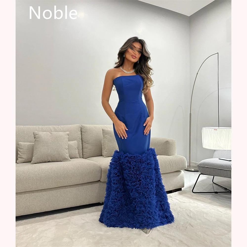 

Noble Popular Blue Strapless Summer Formal Evening Dress For Women 2023 Saudi Arabia Tight Sleeveless Custom Gowns