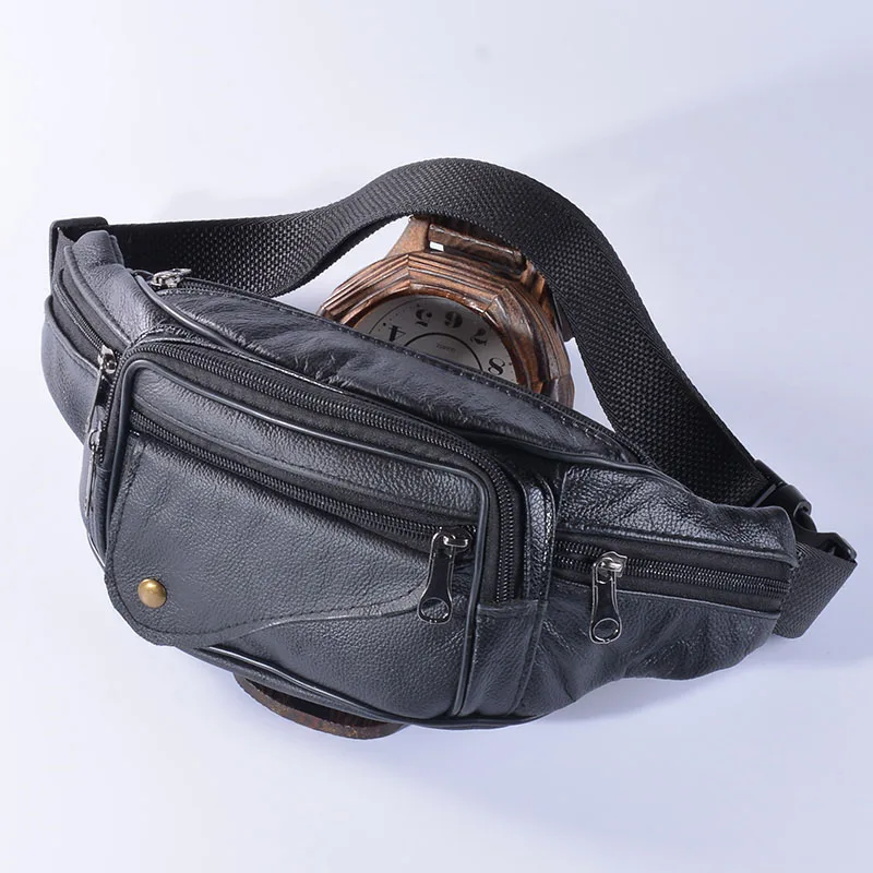 Men Geniune Leather Waist Bags Fanny Packs  Retro Belt  Cell Phone Purse for Male  Fashion Travel Pouch