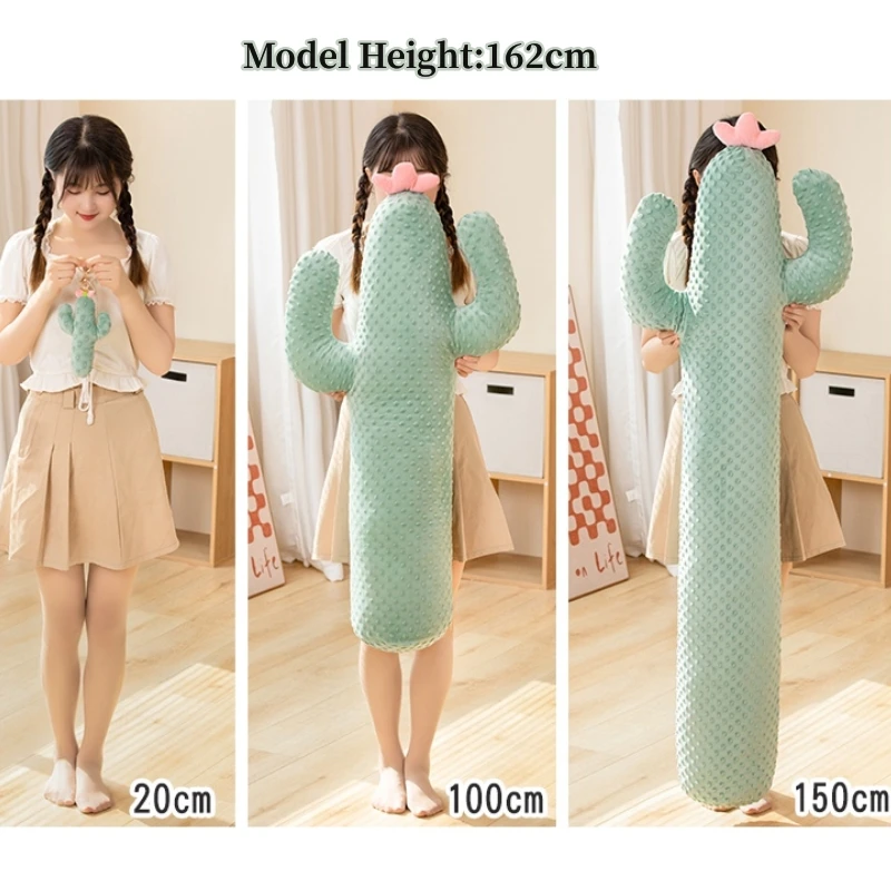 Kawaii nova gaint longa planta cactus pelúcia lance travesseiro boneca pingente verde amarelo rosa dos desenhos animados cactus travesseiro macio decoração de casa