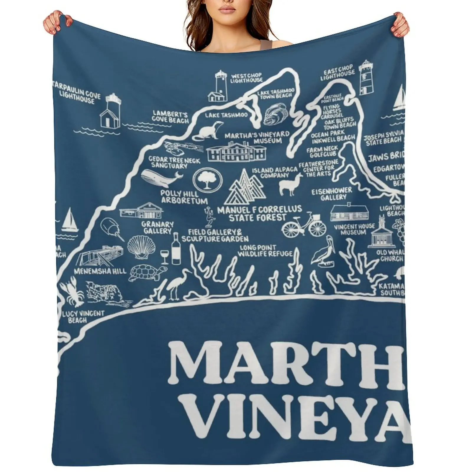 

Martha's Vineyard Map Throw Blanket Hairy Comforter Summer Polar Blankets