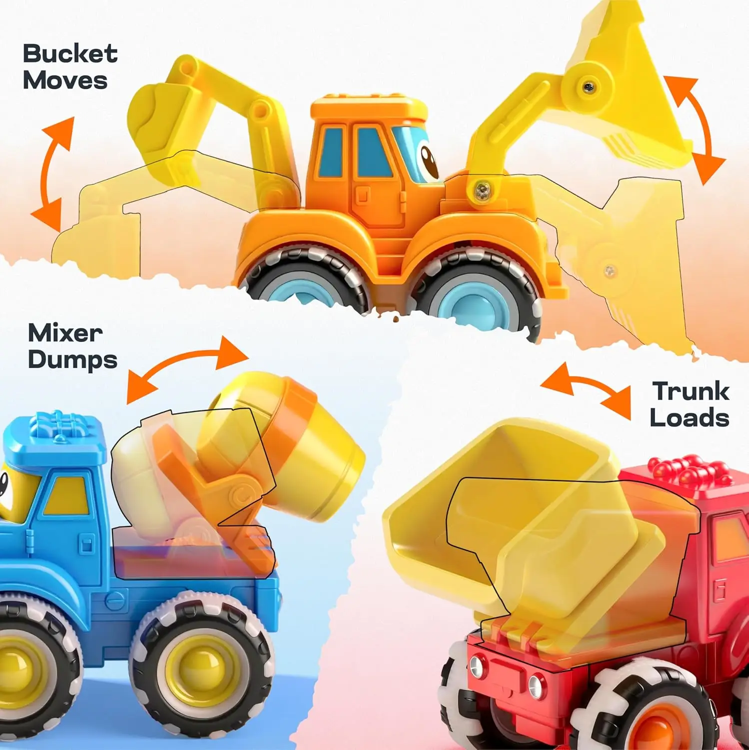 Joyfy GlowRover Confezione da 3 giocattoli Monster Truck Auto da costruzione cittadina con ruote a LED per i più piccoli Ragazzi Ragazza Compleanno Regali di Natale