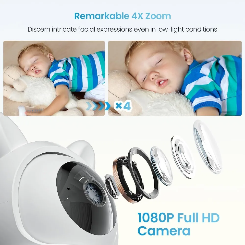 Baby Monitor with 2 Cameras, Split-Screen Video Baby Monitor with Audio and 1080P Camera 4.3" Screen - Night Vision, Two-Way Ta