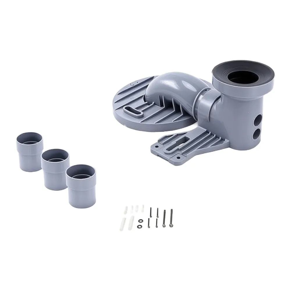 Siphon Displacement Device for Toilet Seats with Modular Extension System to Fit Multiple Drain Pipe Recess Scenarios