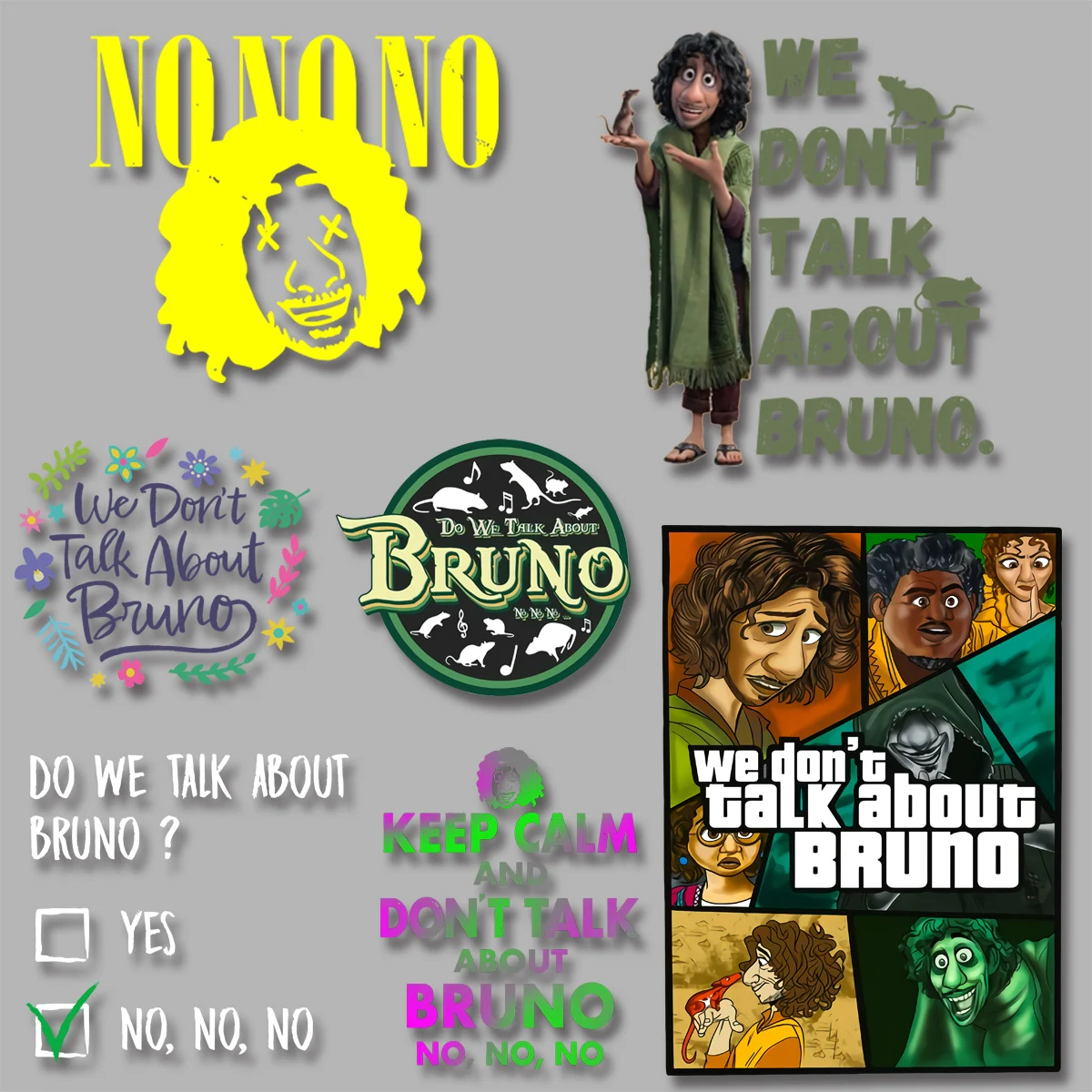 

Anime Encanto "WE DON'T TALK ABOUT BRUNO" Letters Iron On Transfer Clothing Thermoadhesive Patches Applique Decor