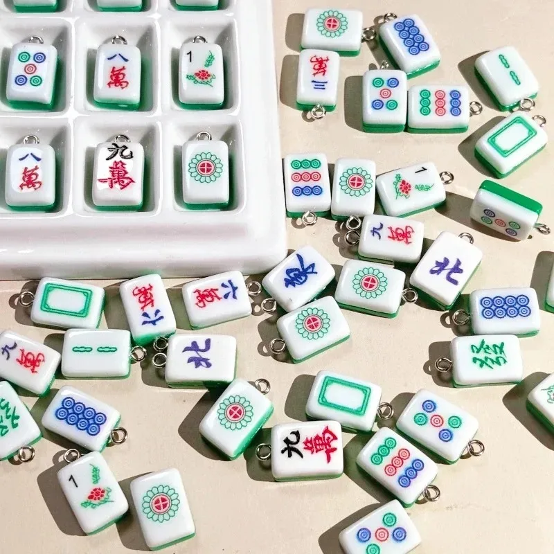 10Pcs Random Mixed Mini Resin Mahjong Charms Classic East Asian Game Pendants Bulk Supplies For Handcraft DIY Jewelry