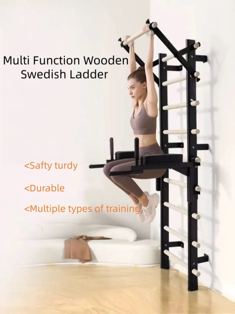 Multifunctional ladder, wooden upper rod, wall installation of horizontal parallel bars, and fitness accessories