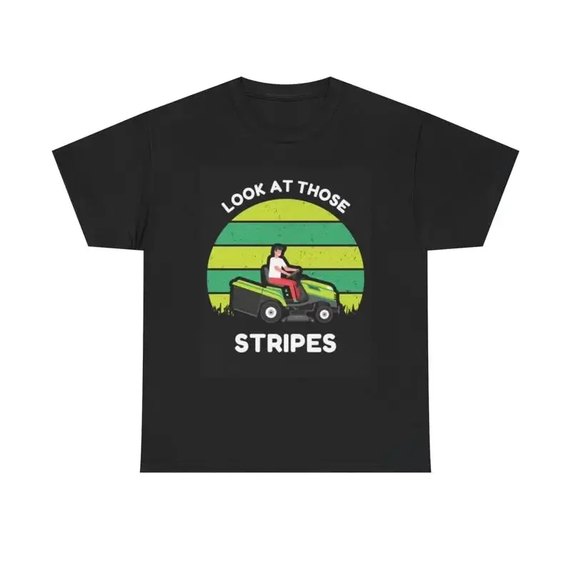 Lawn Care Stripes T Shirt Funny Dad Mower Grass Heavy Cotton