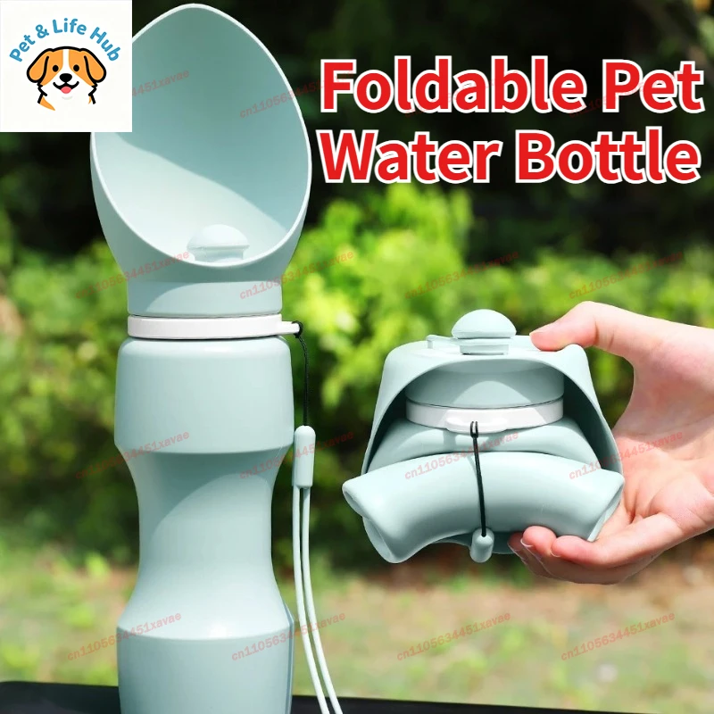 Botella de agua plegable para perros de 500ML, tazón de agua para caminar a prueba de fugas para exteriores, taza para beber de silicona suave para perros, botella de agua para perros
