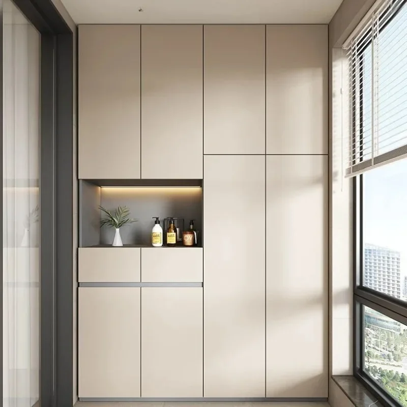 Solid wood balcony storage, waterproof and sunscreen large-capacity storage, storage, space glove cabinet
