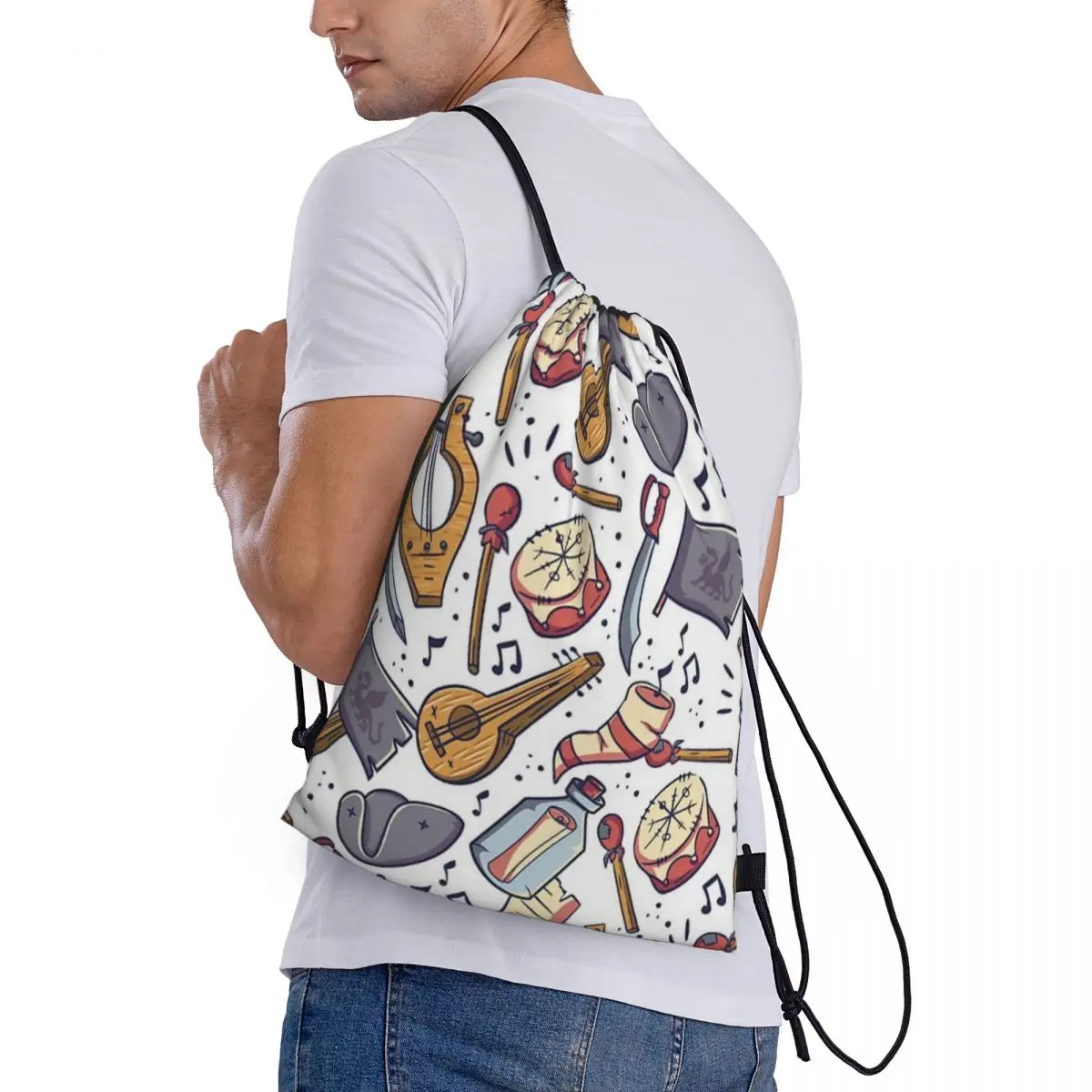 Custom Pattern Logo Drawstring Bag D&D Bard Pattern Travel Backpack Student Storage Bag School Bag  ꦫ