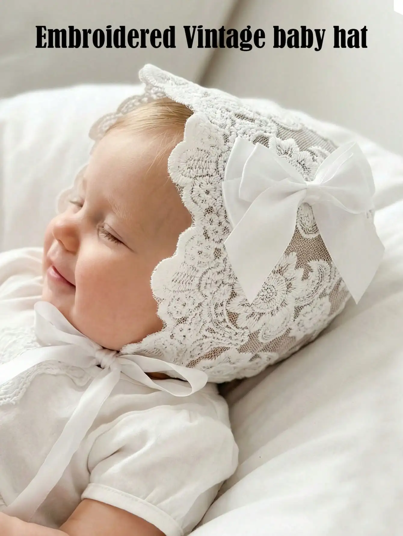 1pcs 0-10M Retro Lace Embroidery Baby Hat Beige White Floral Soft Christening Newborn Photo Prop Unisex Infant Bonnet