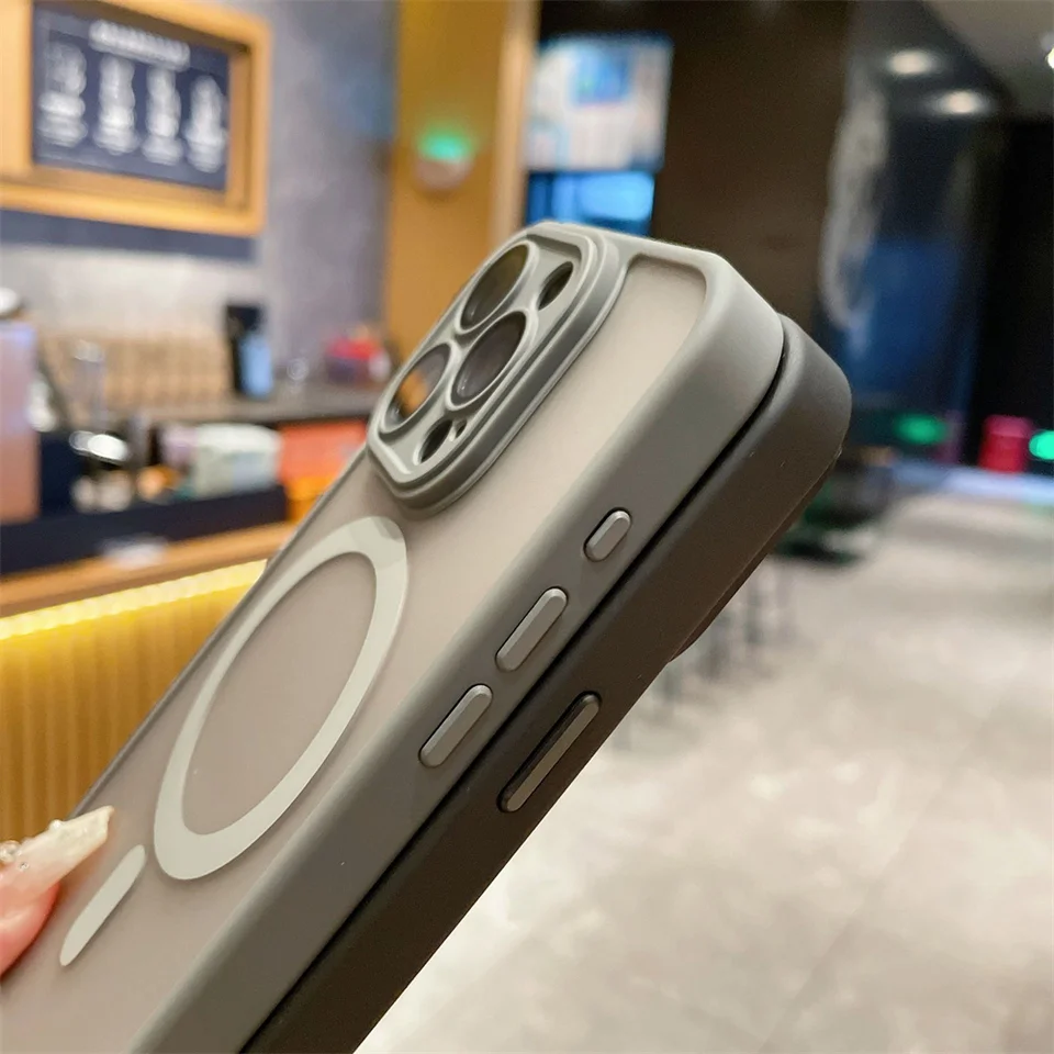 Funda con protección de lente para iPhone 11 12 13 Proa Mx mini 15 16 Plus iPhone 16 15 14, mate translúcida, carga inalámbrica Magsafe 6