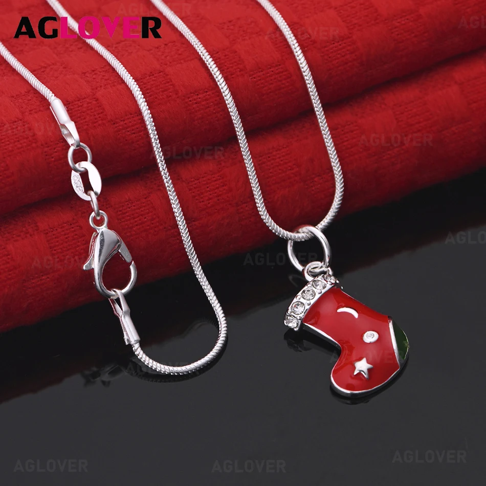 

AGLOVER 925 Sterling Silver Red Socks Pendant Necklace Daily Accessories Women'S Simple And Elegant Jewelry