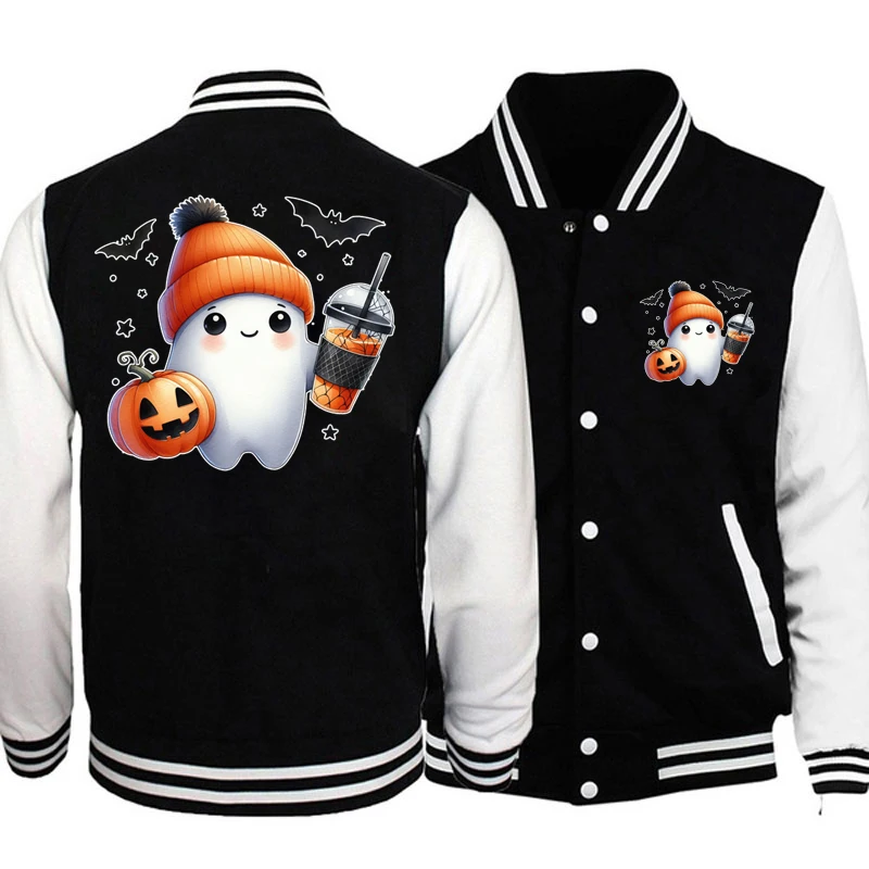 

Fashion Halloween Ghost Pumpkin Bat Jacket Coat Fashion Casual Long Sleeve Sweatshirt Women Baseball Jacket