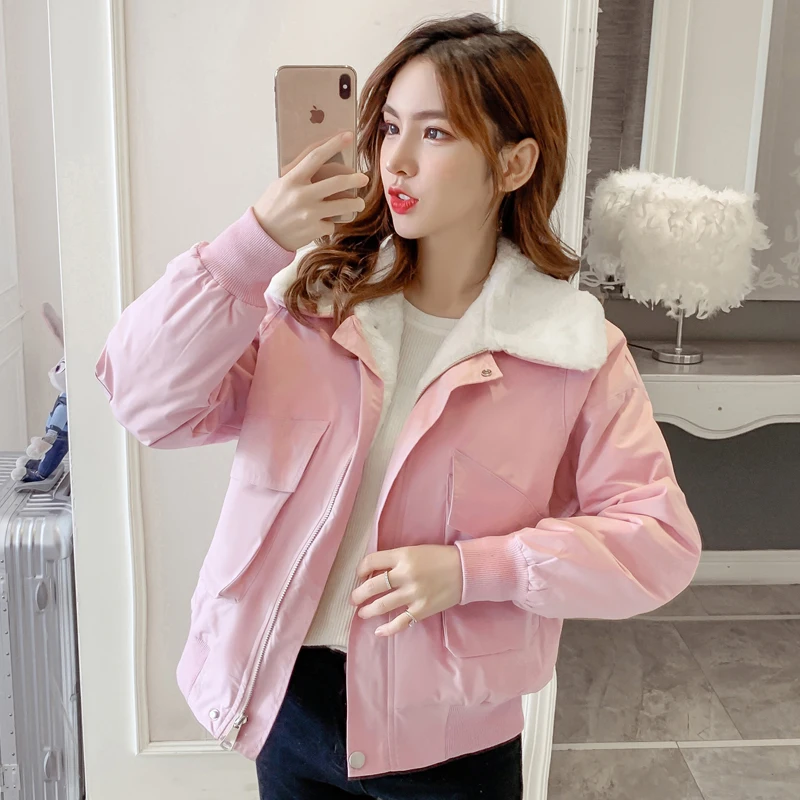 

2022 New Autumn Winter Tooling Lamb Wool Short Cotton Padded Jackets Women's Clothing Winter Coats Girls Outerwear fp259