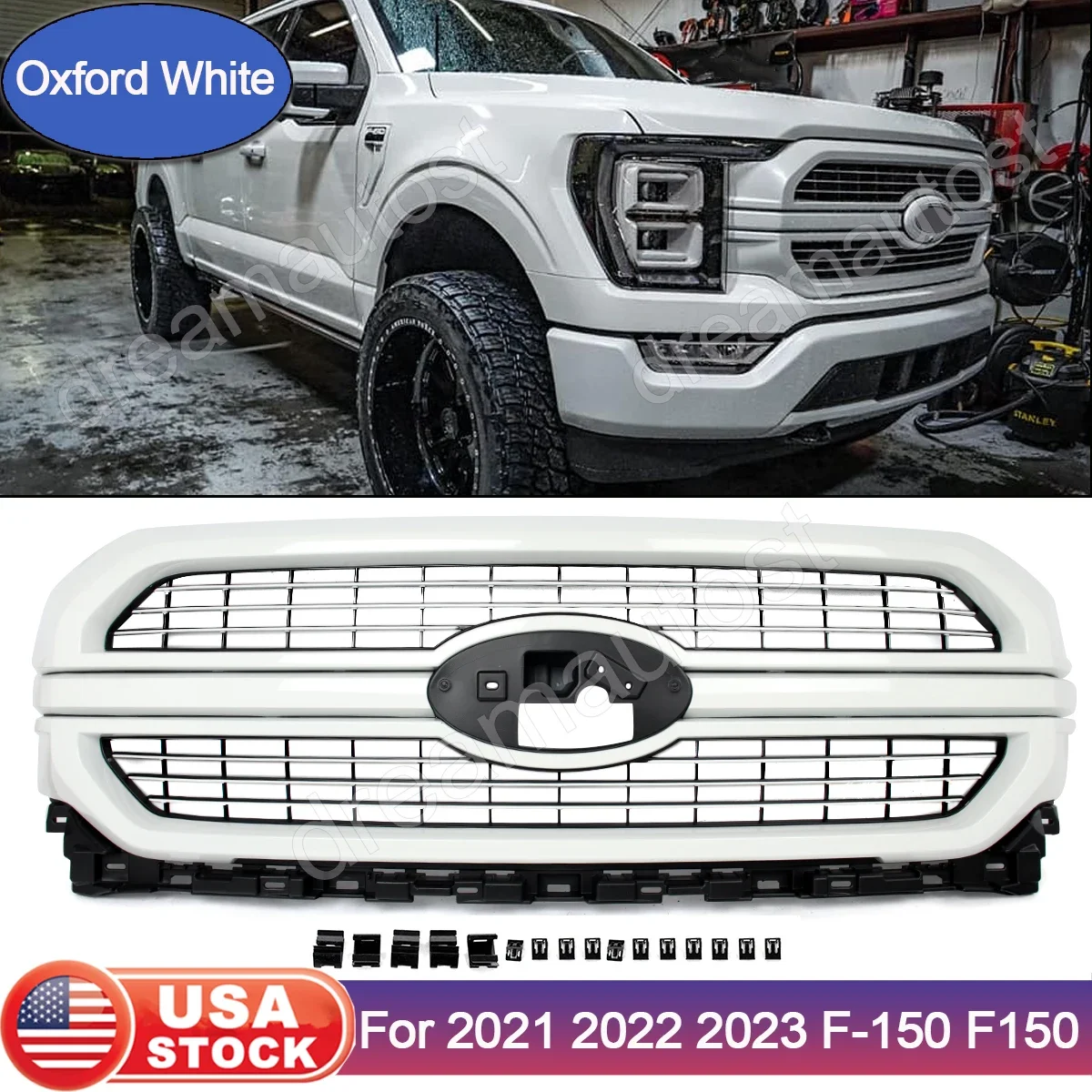 Oxford White Front Bumper Grille For Ford F150 F-150 LIMITED XLT 2021 2022 2023