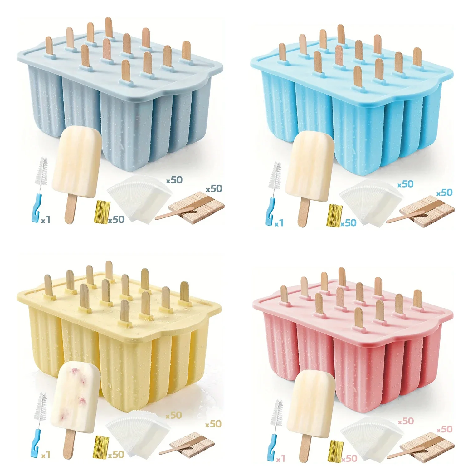 

New Summer Hot Sales Ice Cream Tools With Wooden Sticks silicone popsicle molds custom mini silicone ice cream popsicle mold