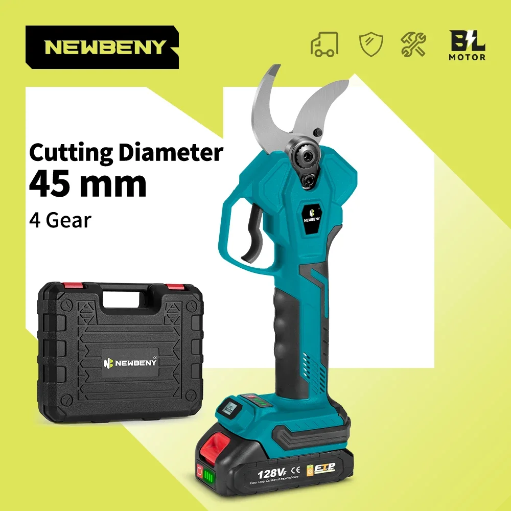 NEWBENY 45mm borstelloze elektrische snoeischaar 4 versnellingen draadloze oplaadbare tuin elektrische schaar voor Makita 18V batterij