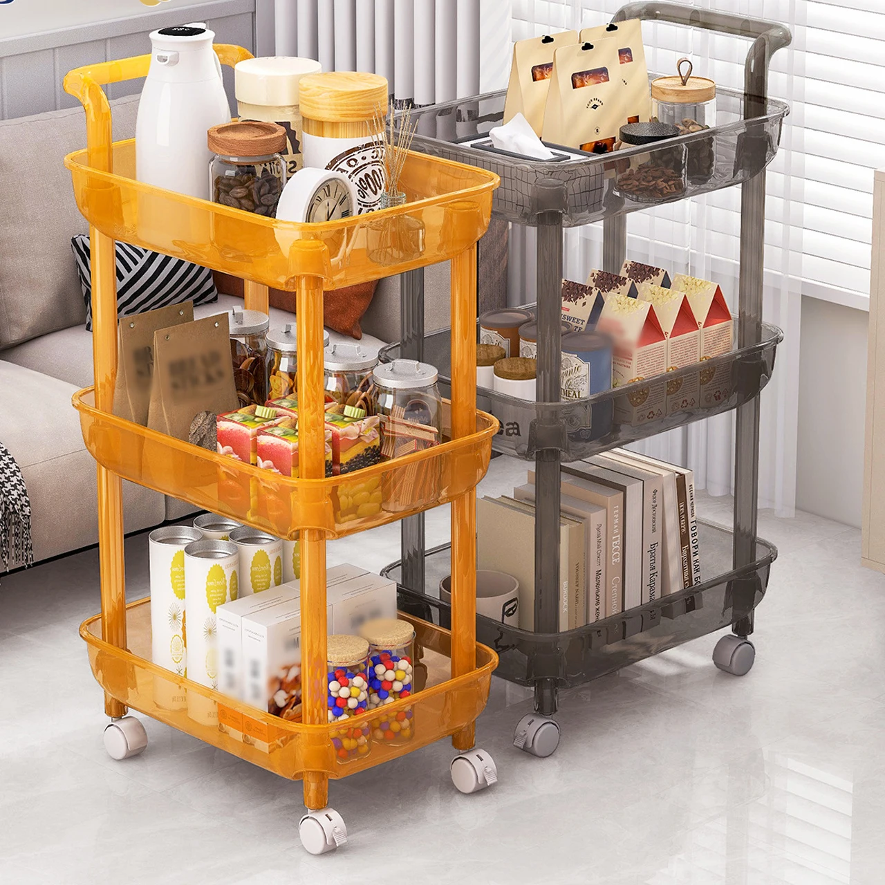 Storage Rack for 4 Kitchen Bathroom Movable Plastic Bedroom Wheels Trolley Storage Cart with Organizer Rolling 3-Tier Utility