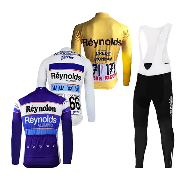 رينولدز الدراجات جيرسي الرجال طويلة الأكمام مجموعة الشتاء الصوف و لا الصوف مريلة السراويل الرجعية الجبلية/الدراجة الملابس