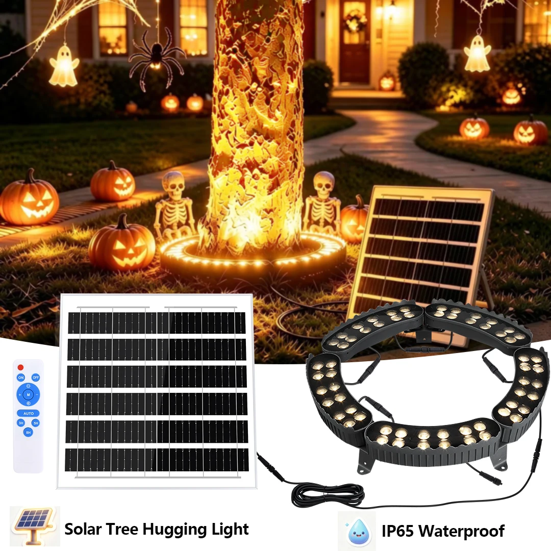 Luci ad anello solari da esterno per alberi, faretti da giardino in alluminio, impermeabili IP65, lampade a luce calda per decorazioni di giardini, cortili e strade