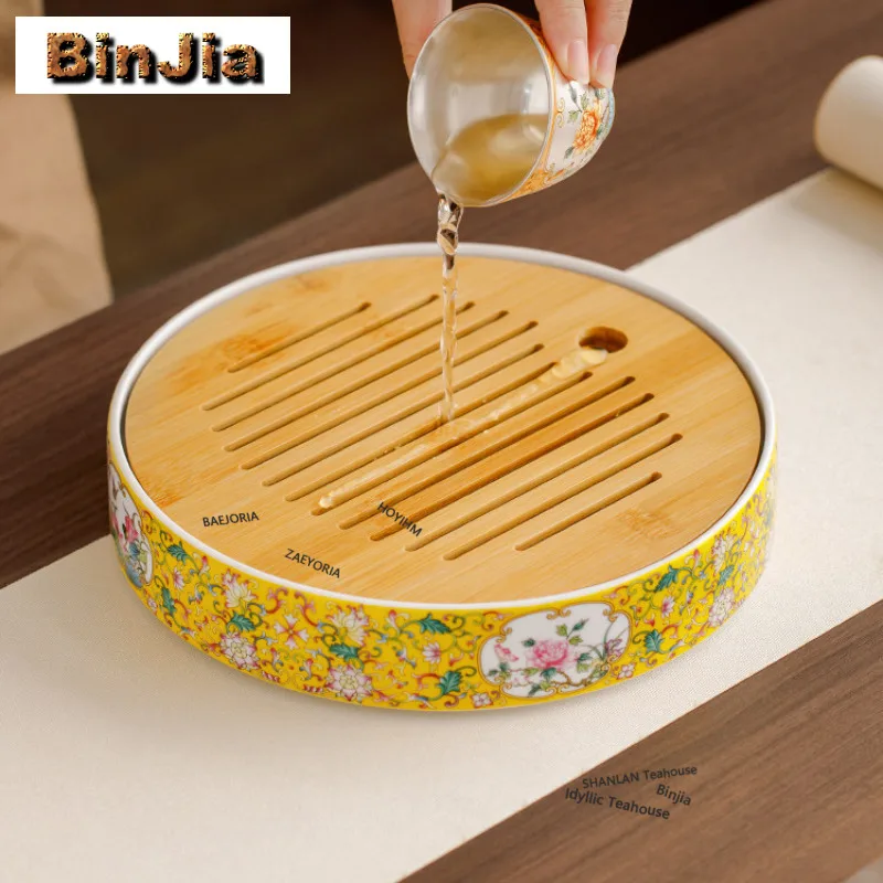 Gold Colour Enamels Butterfly Flower Store Water Tea Tray Cake Rack Coffee Storage Board Teapot Mat Dishes For Serving Tea Items
