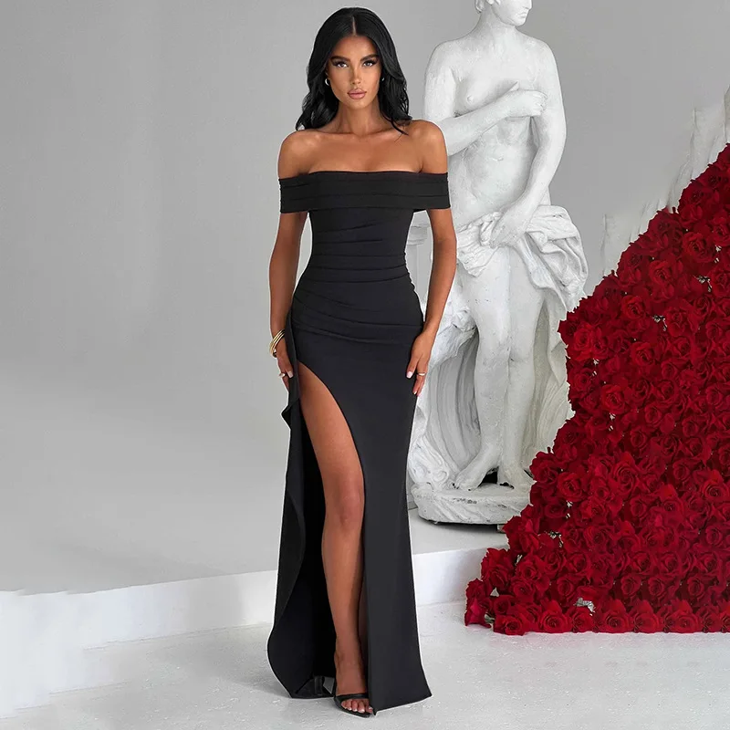 Ele Long One-shoulder Slit Dr Sexy Par Gown Geavanceerd gevoel Grensoverschrijdende nieuwe Sle zonder Sve Body ape Dr