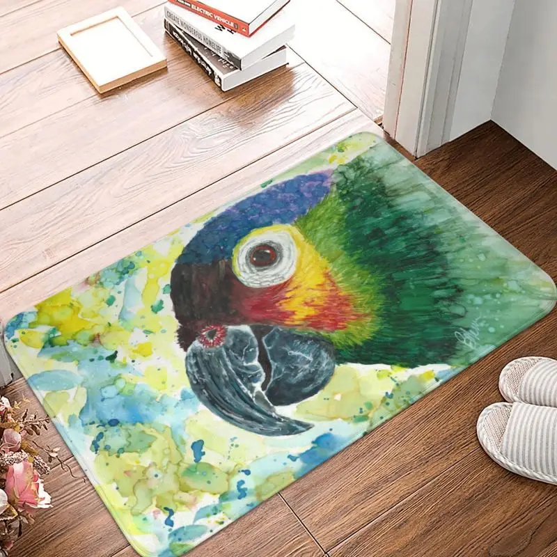 Squawky Florida Green Parrot Front Door Mat Anti-Slip Outdoor Absorbent Bird Psittacine Doormat Floor Bath Entrance Rug Carpet