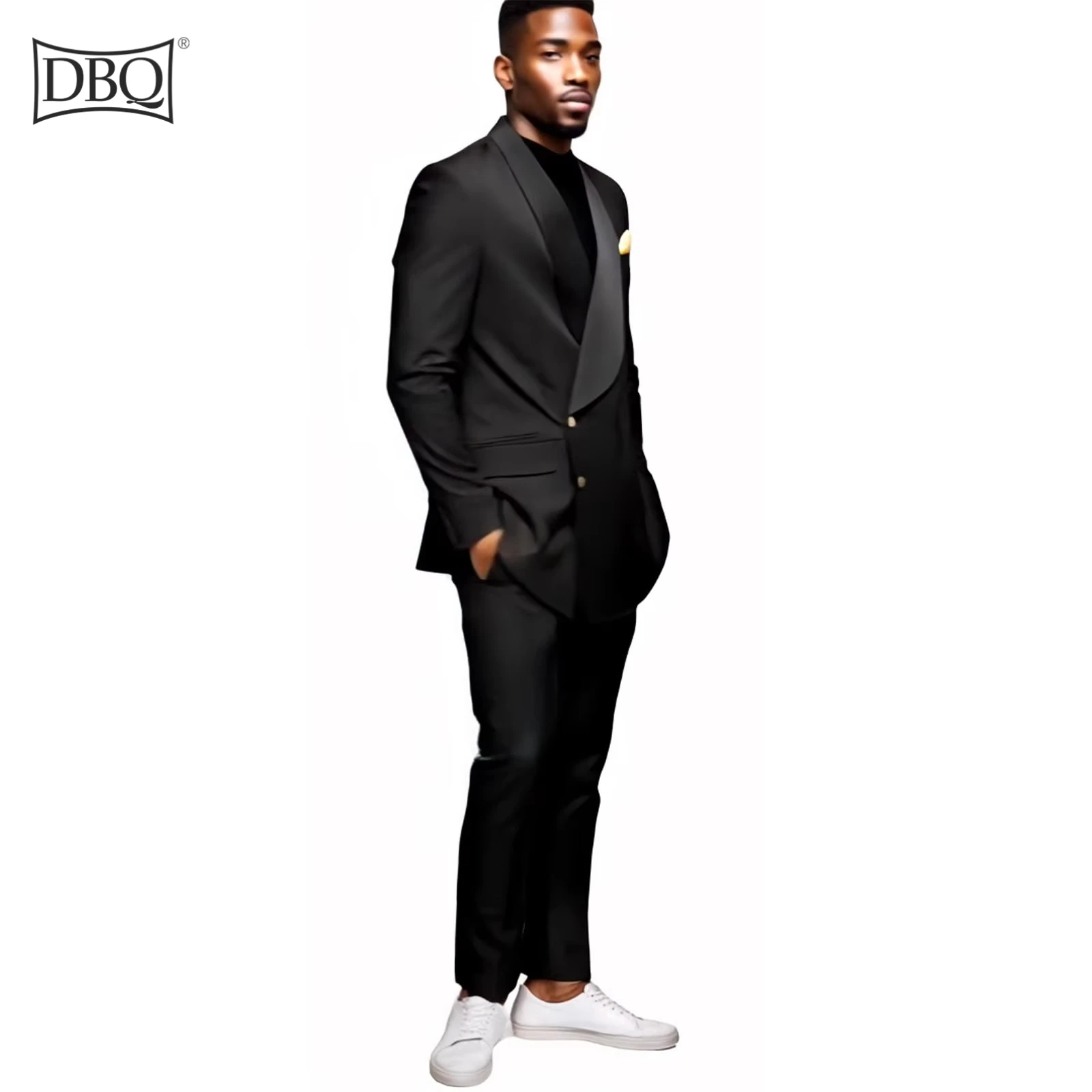 DBQ Men's Slim Fit 2-Piece Suit Single Breasted Blazer Dress for Business Wedding Party African Style