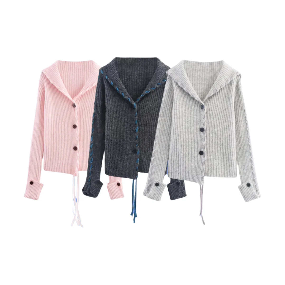 

PB&ZA2025 осенняя новая женская повседневная модная простая универсальная трикотажная куртка с асимметричной лентой, украшенная лентой