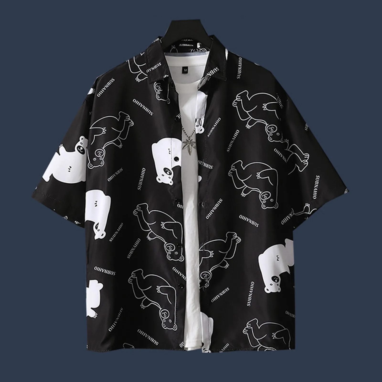 Camisa hawaiana de manga corta con botones para hombre, camisa con estampado completo de ganso, informal, a la moda, con solapa y botones, para playa, verano, 2024